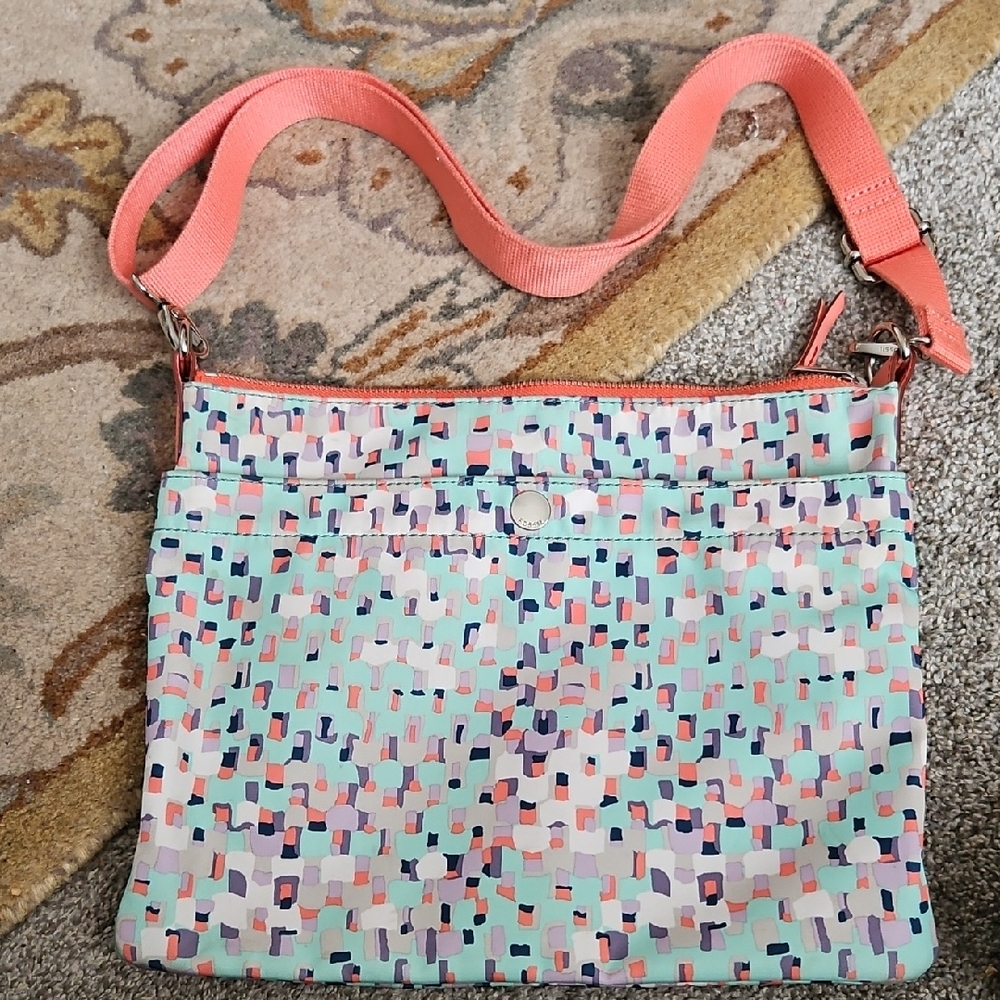 Vntg FOSSIL Multi Color Coated Canvas Crossbody Purse Bag